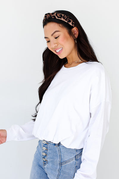 Basic White Long Sleeve Cropped Tee side view