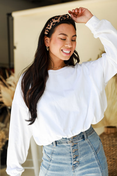 Basic White Long Sleeve Cropped Tee, online boutique, women's crop top, white crop top