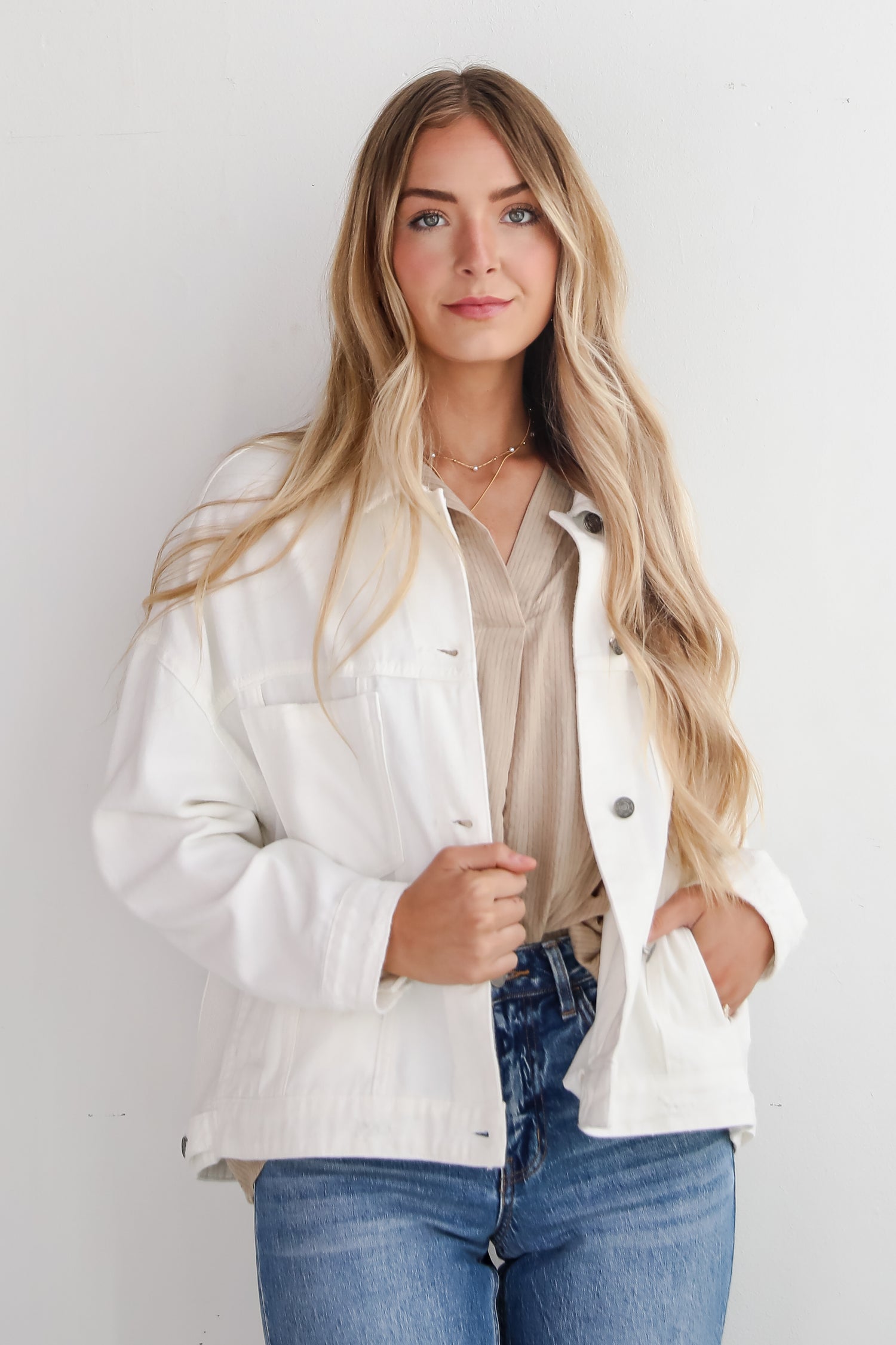 Oversized Cream Denim Jacket Women's Denim Jackets DressUp