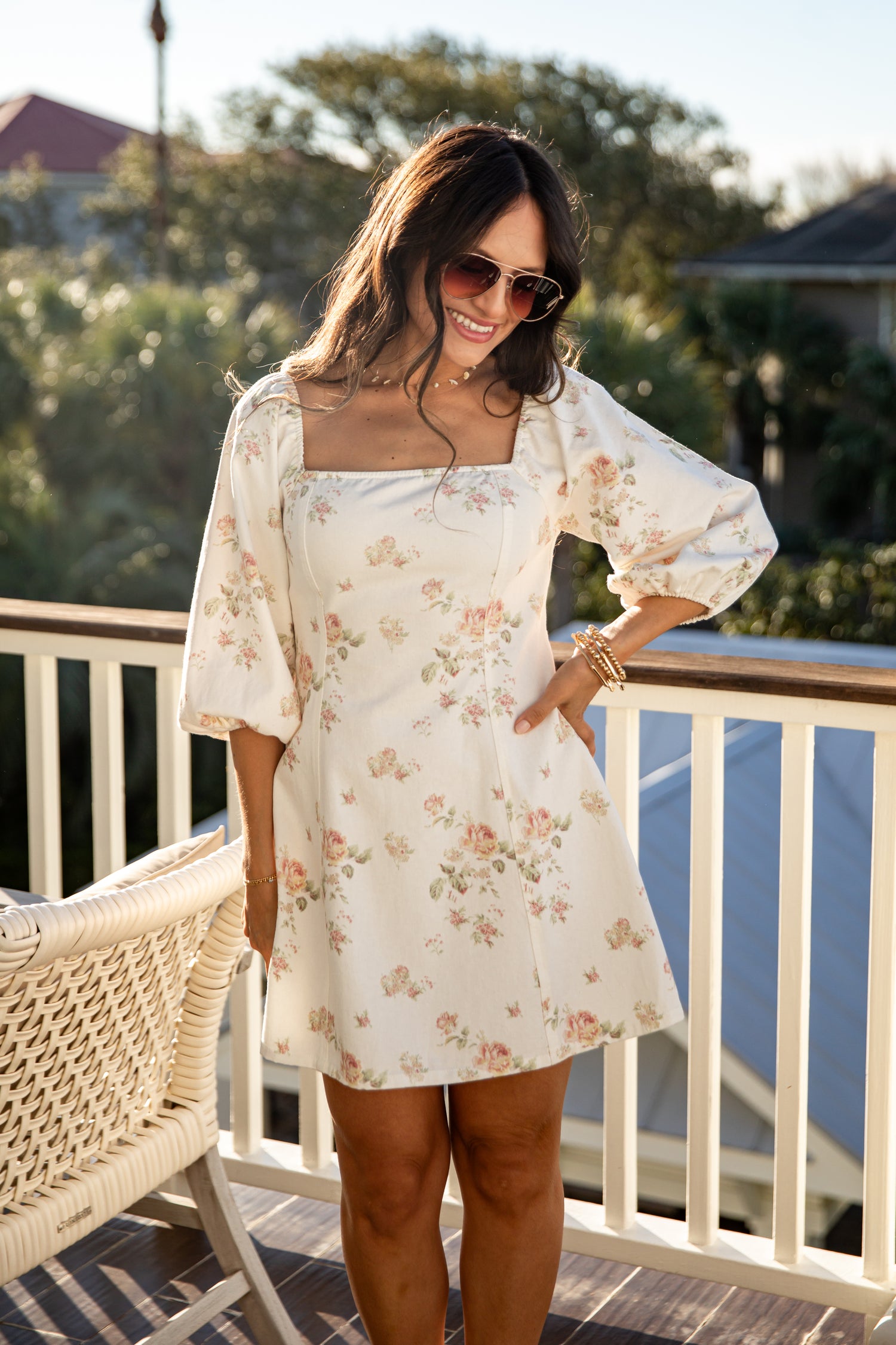 Trendy Floral White Denim Mini Dress | Women's Dress Trendy Floral White Denim Mini Dress | Women's Dress