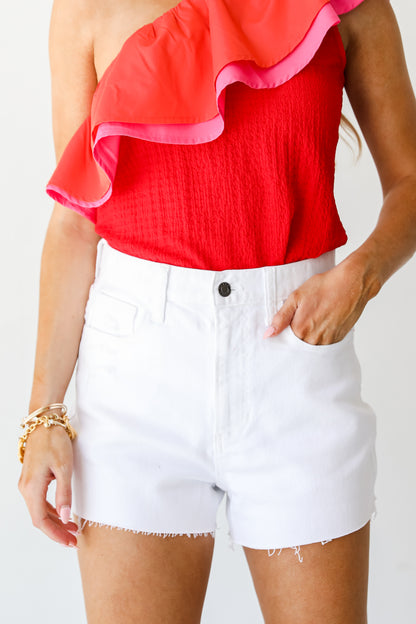 White Denim Shorts close up