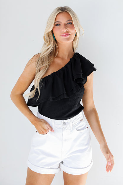 White Denim Shorts front view