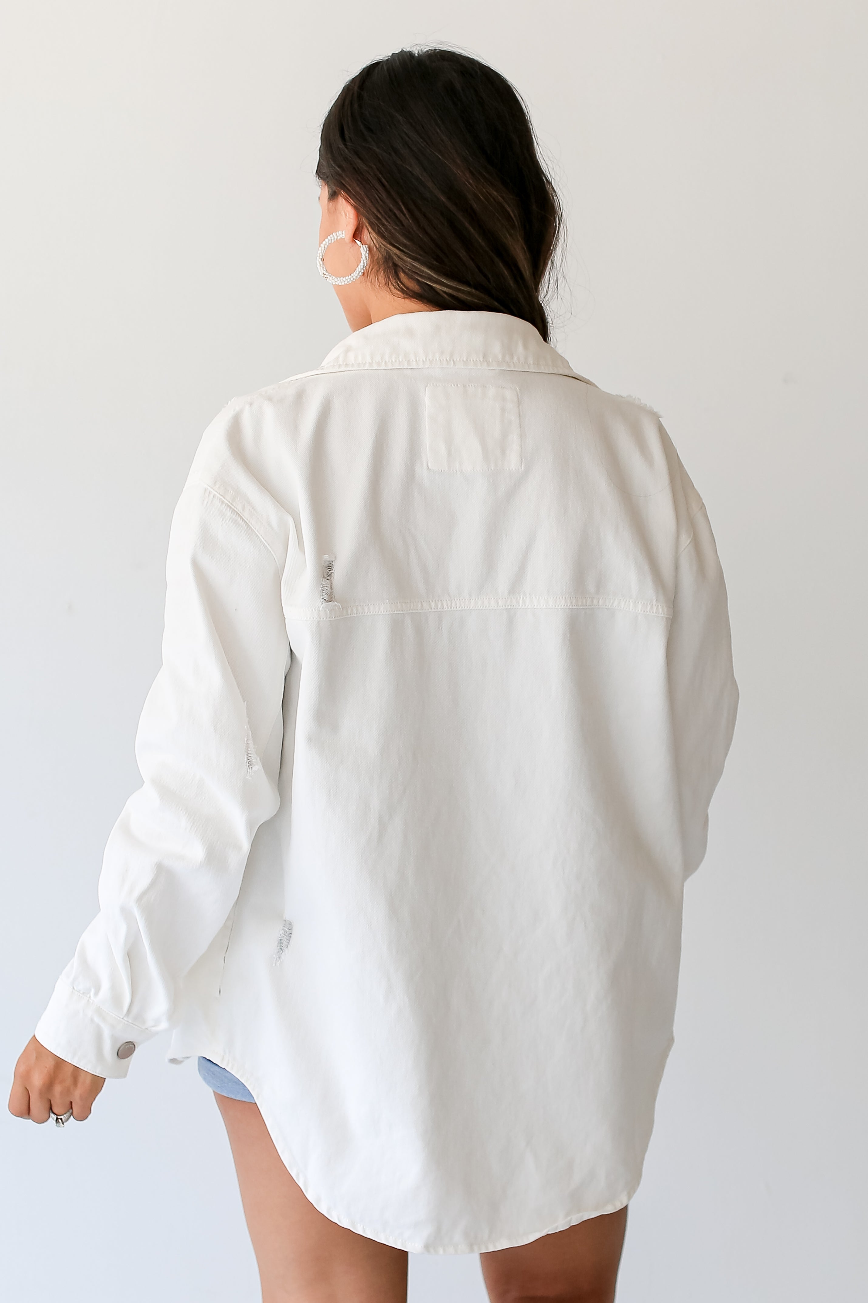 White Distressed Denim Jacket back view