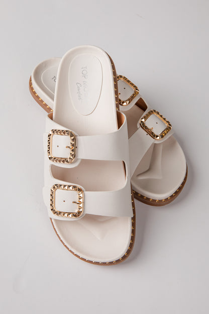 By The Bay White Double Strap Sandals | Trendy Women's Shoes