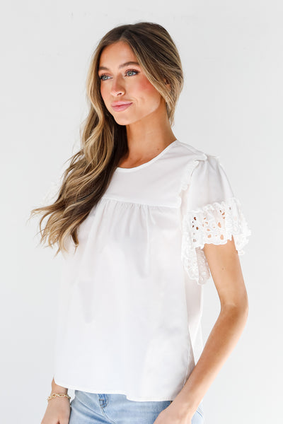 white Eyelet Sleeve Blouse side view