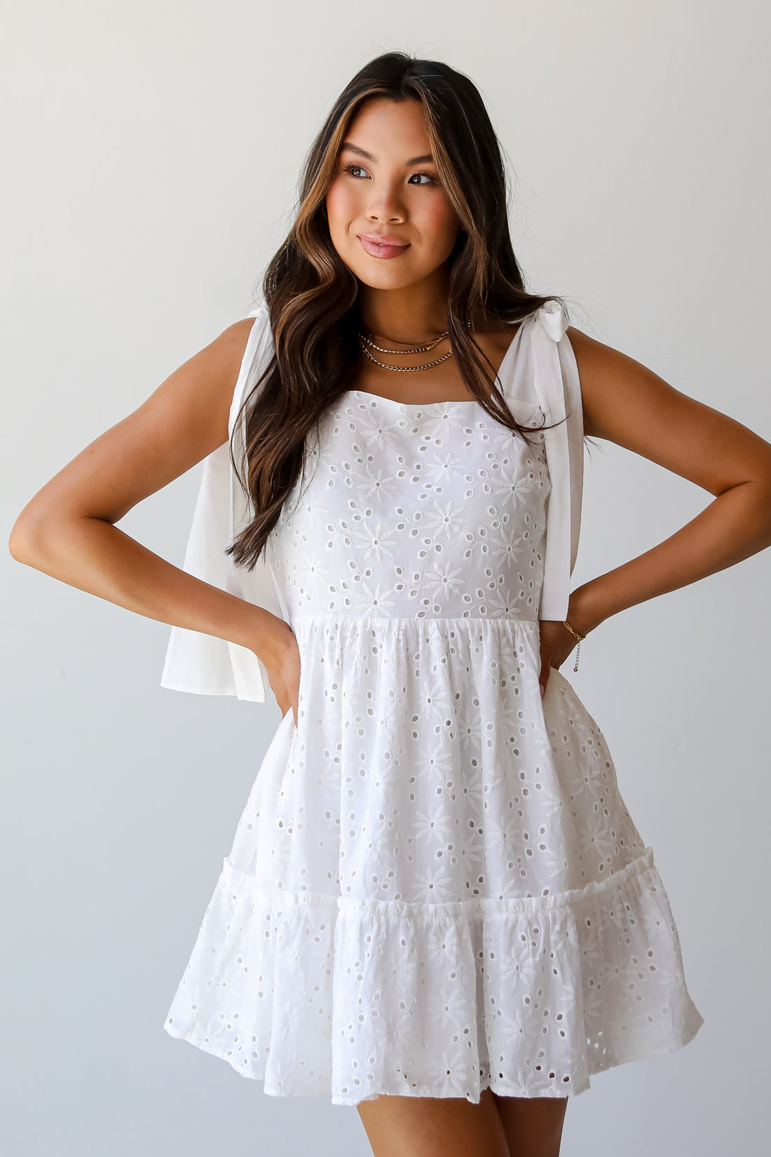 White Eyelet Tiered Mini Dress