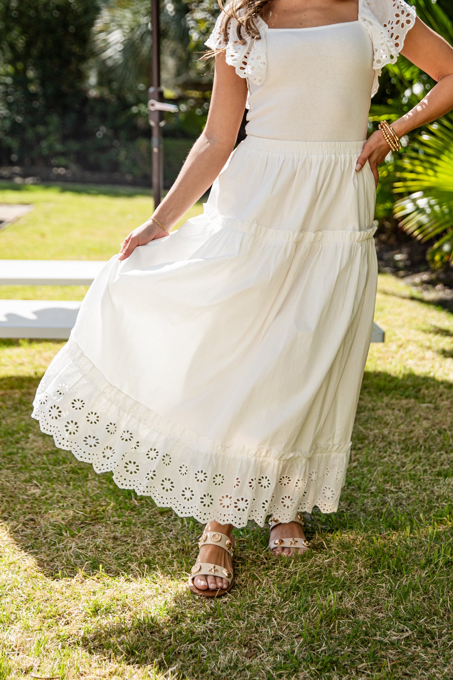 Hilltop Hour Eyelet Maxi Skirt | Trendy Women's Skirts | ShopDressUp White / Large Hilltop Hour Eyelet Maxi Skirt | Trendy Women's Skirts | ShopDressUp White / Large