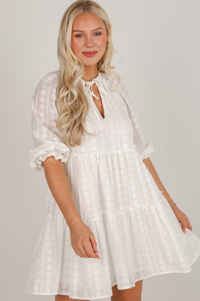 Cute White Eyelet Tiered Mini Dress | White Dresses