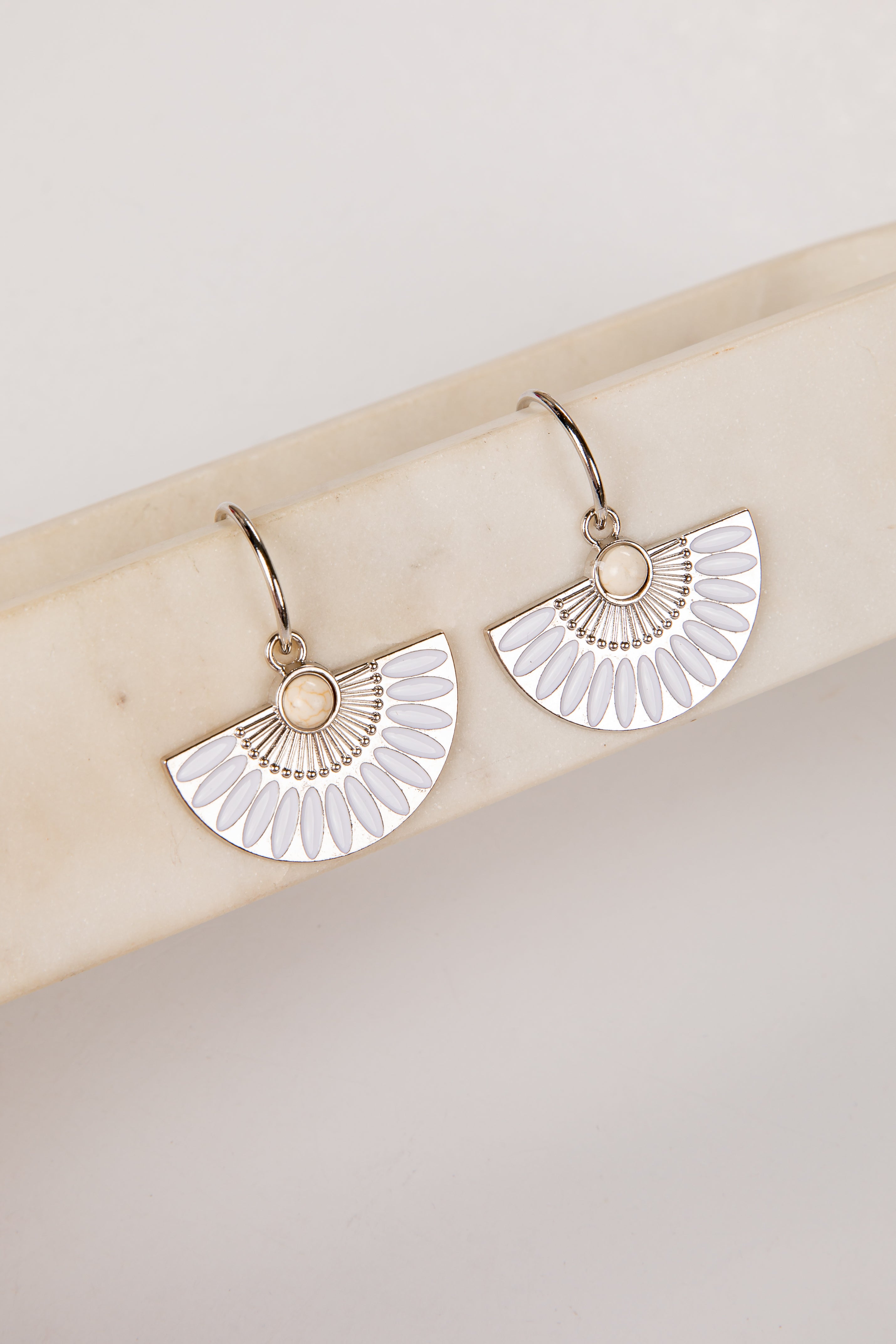 Quinn Shell Fan Drop White Earrings