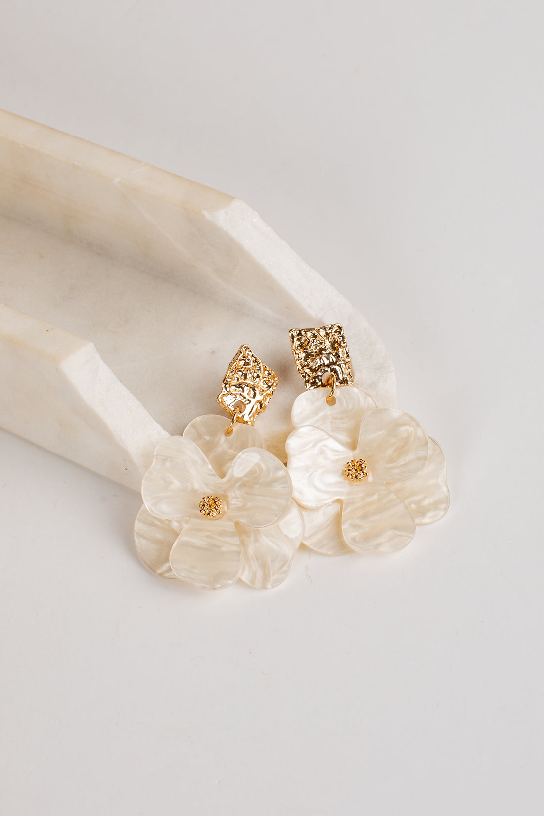 Nina White Floral Drop Earrings