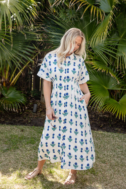 White Floral Printed Midi Dress | Trendy Women's Dresses