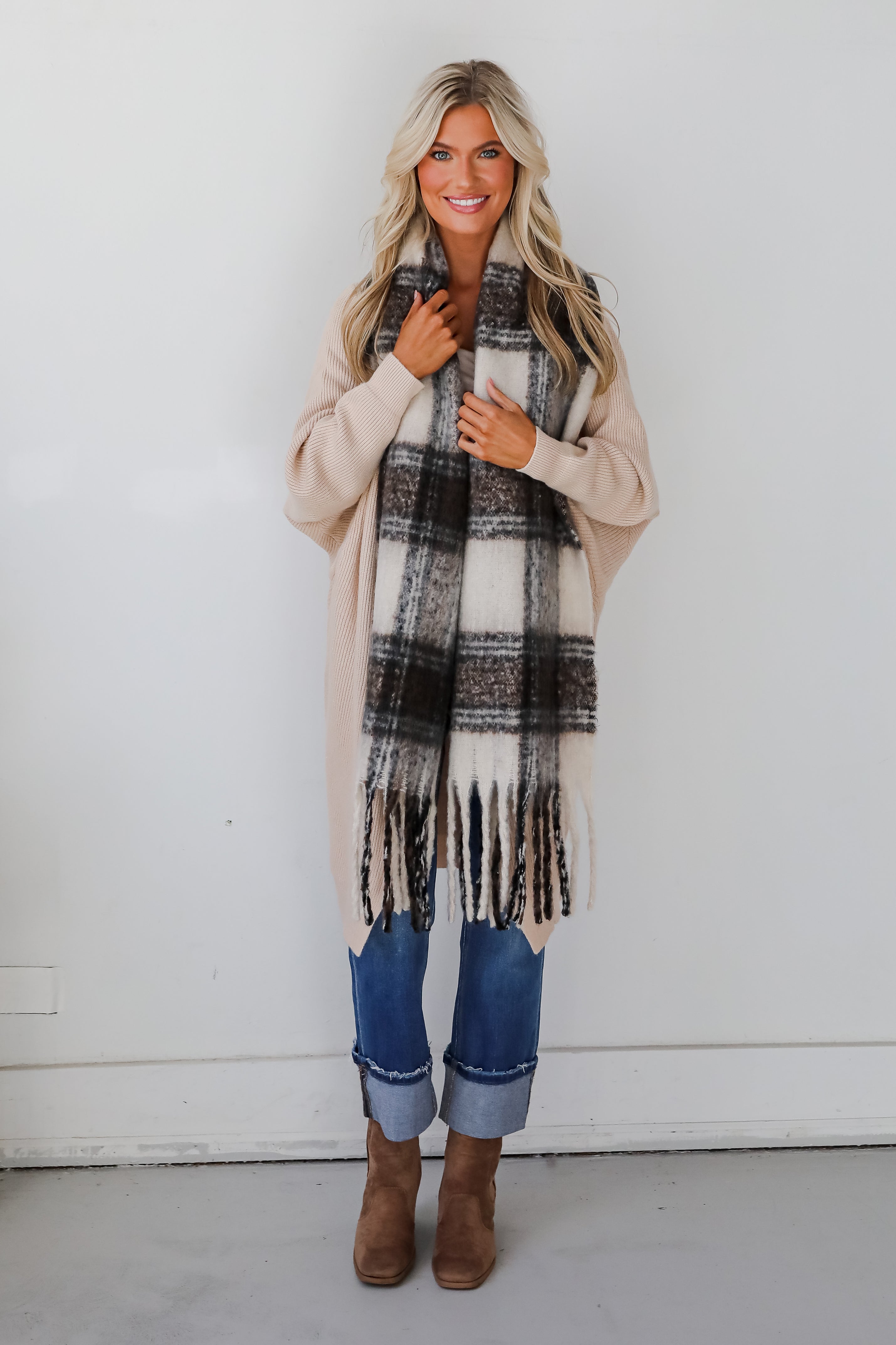 Snuggly Elevation Plaid Fringe Scarf