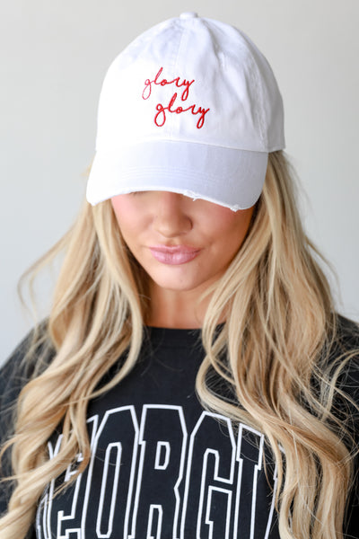 white Glory Glory Embroidered Hat on model UGA Hats Online