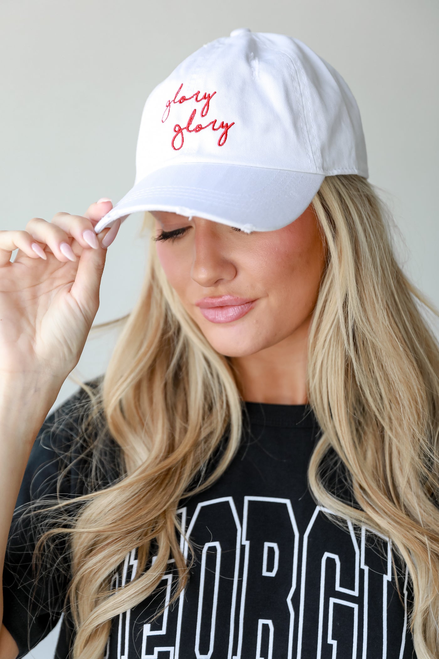 white Glory Glory Embroidered Hat close up UGA Hats Online