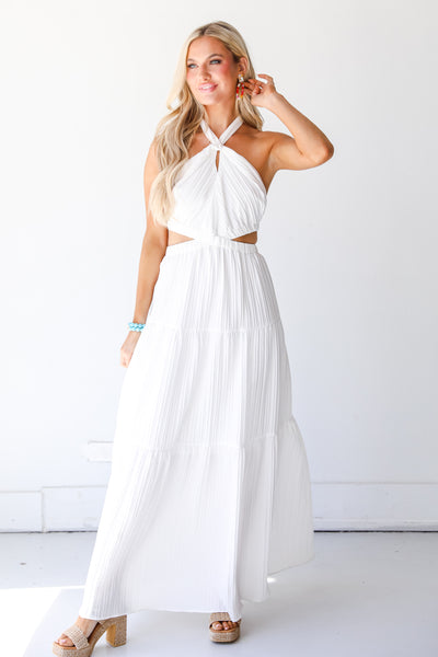 white Halter Maxi Dress