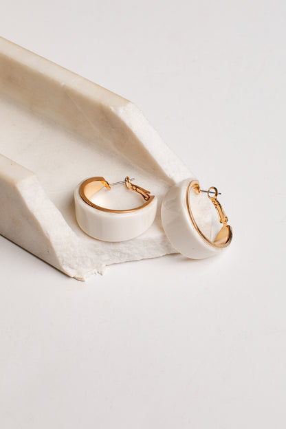 Laurel White Marbled Hoop Earrings
