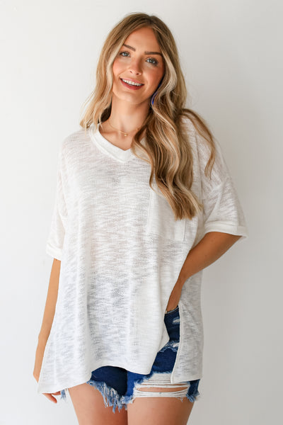 white Knit Top untucked