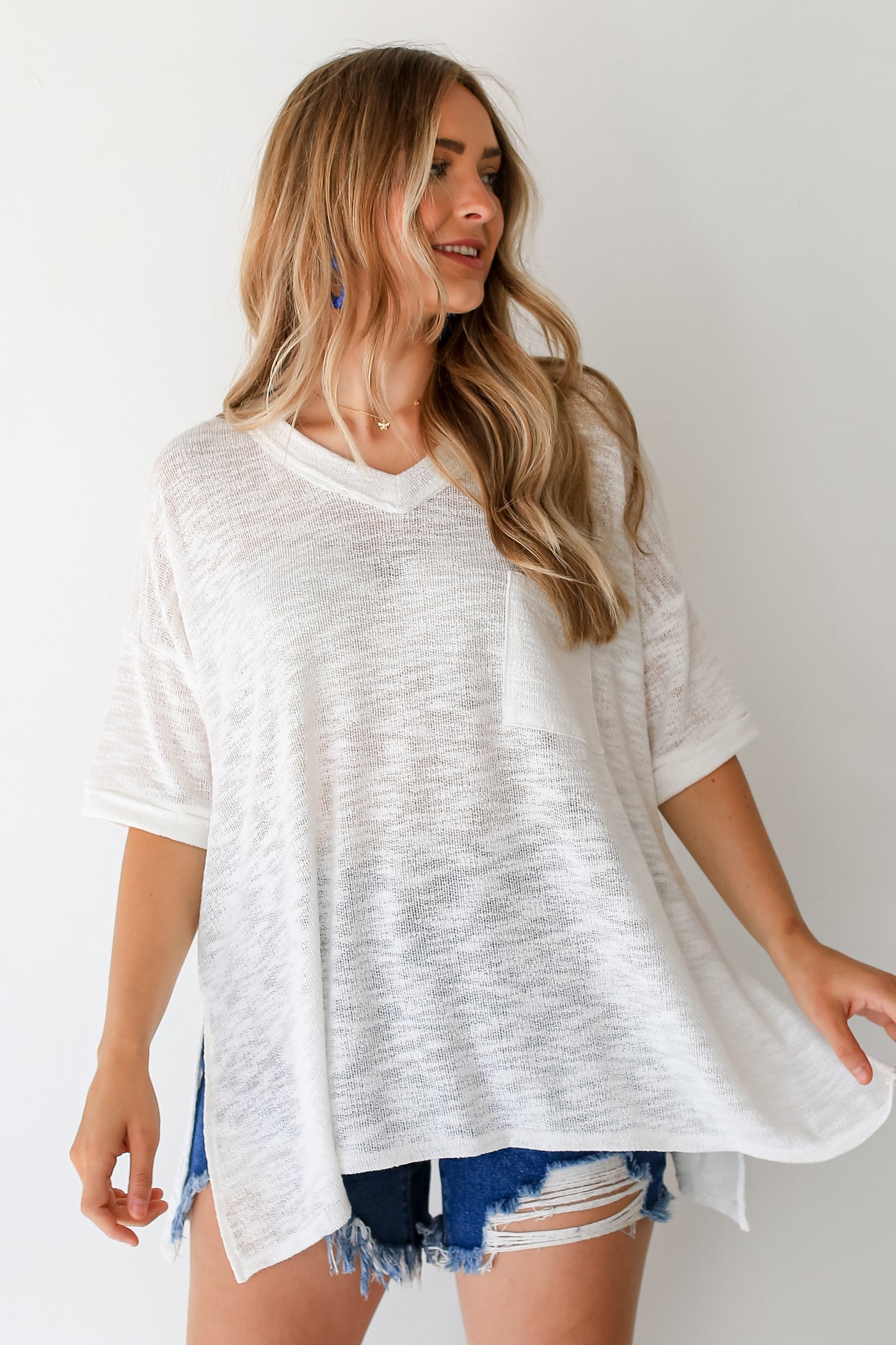 white Knit Top front view
