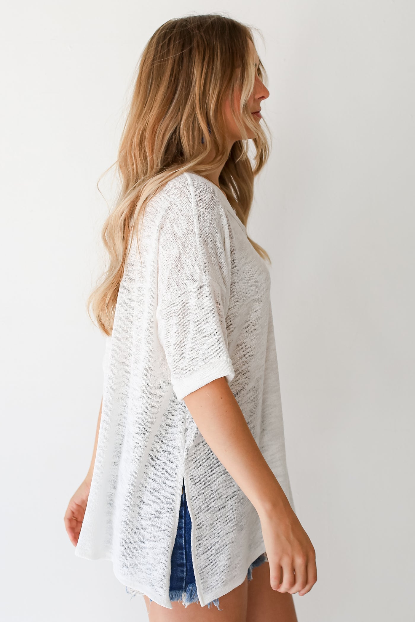 white Knit Top side view