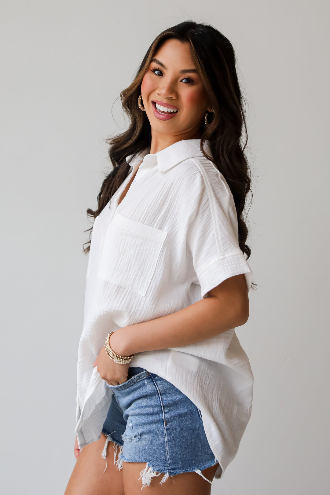 Sun-Drenched Sweetie Ivory Linen Blouse