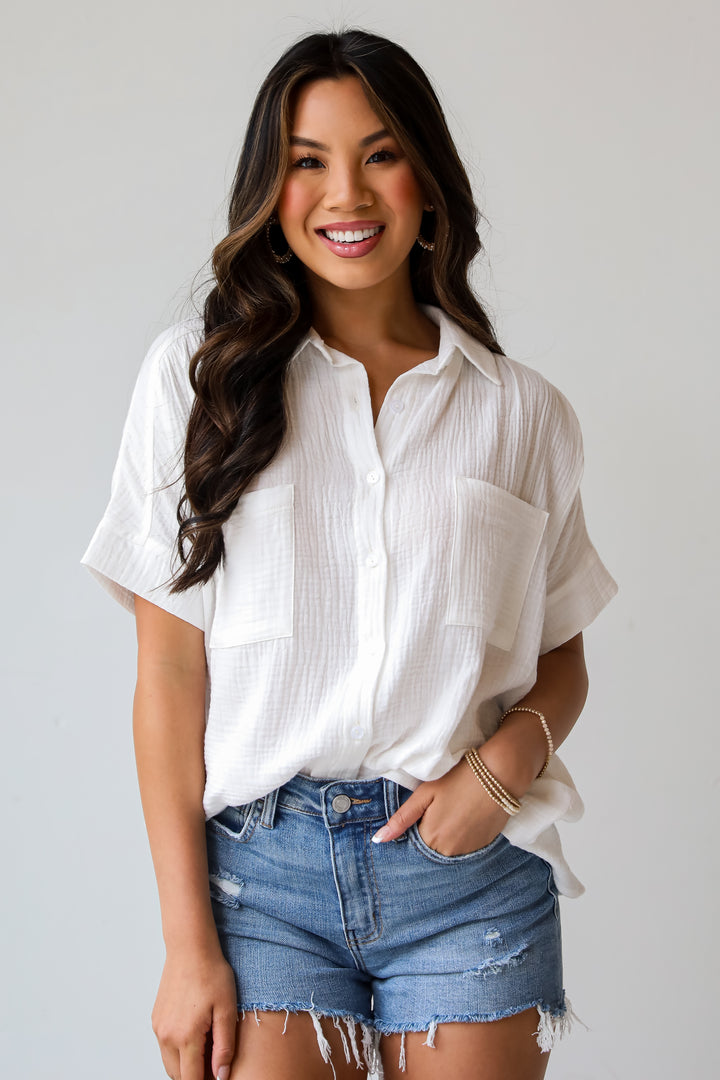 Sun-Drenched Sweetie Ivory Linen Blouse