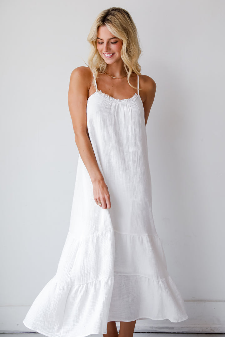 Sunkissed Cutie White Linen Maxi Dress