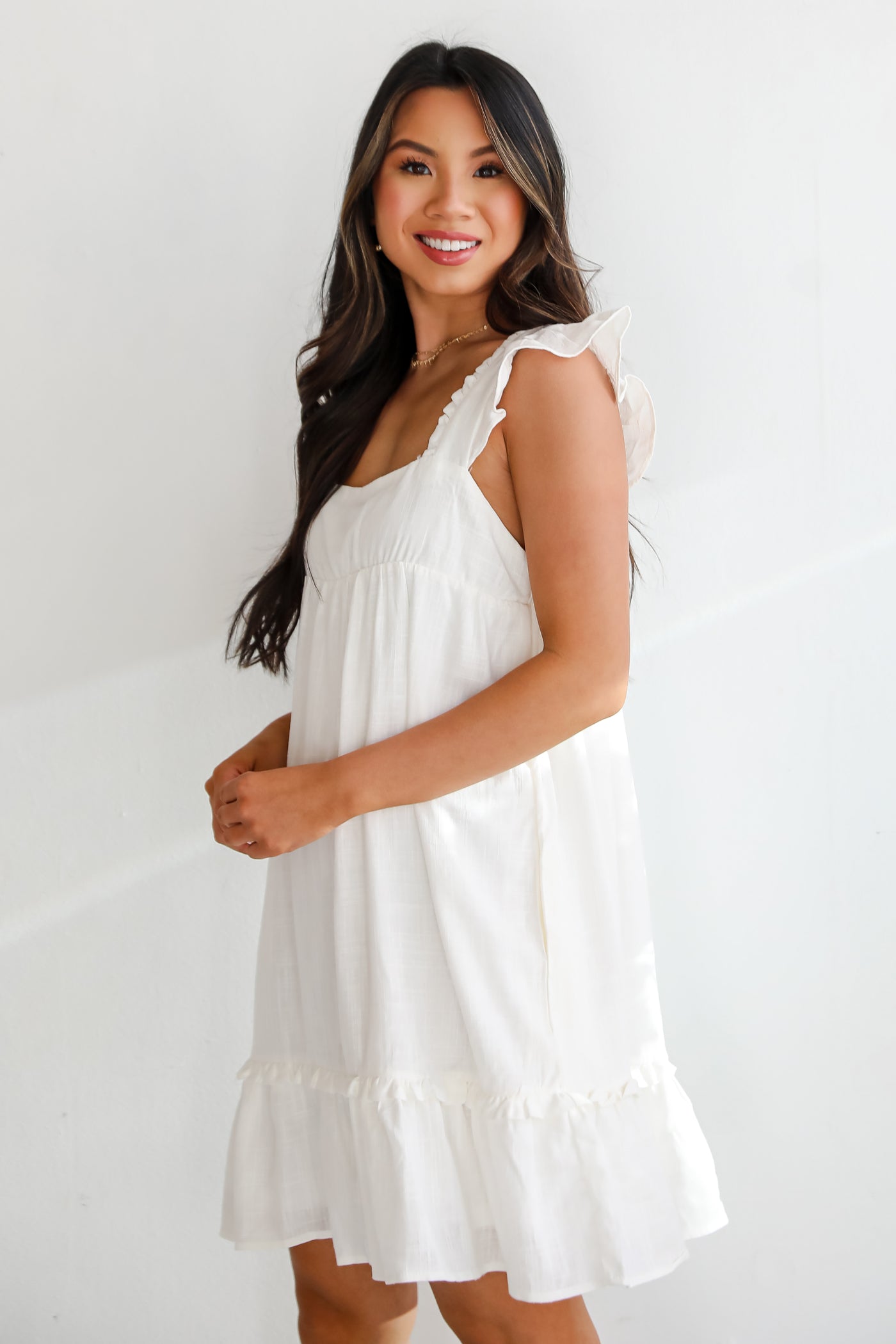 cute White Linen Mini Dress for summer