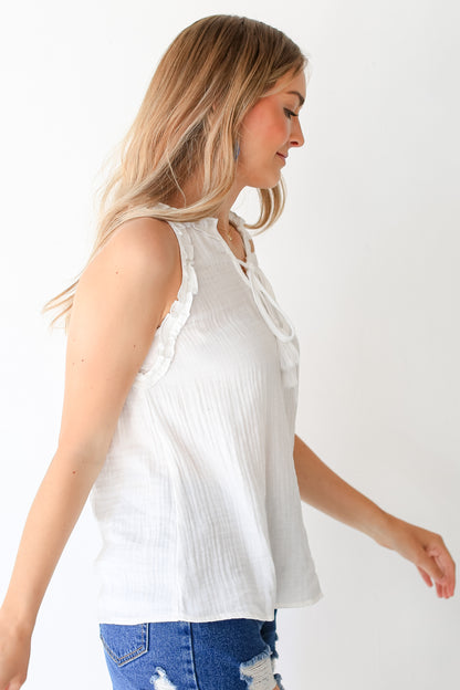 white Linen Ruffle Tank side view