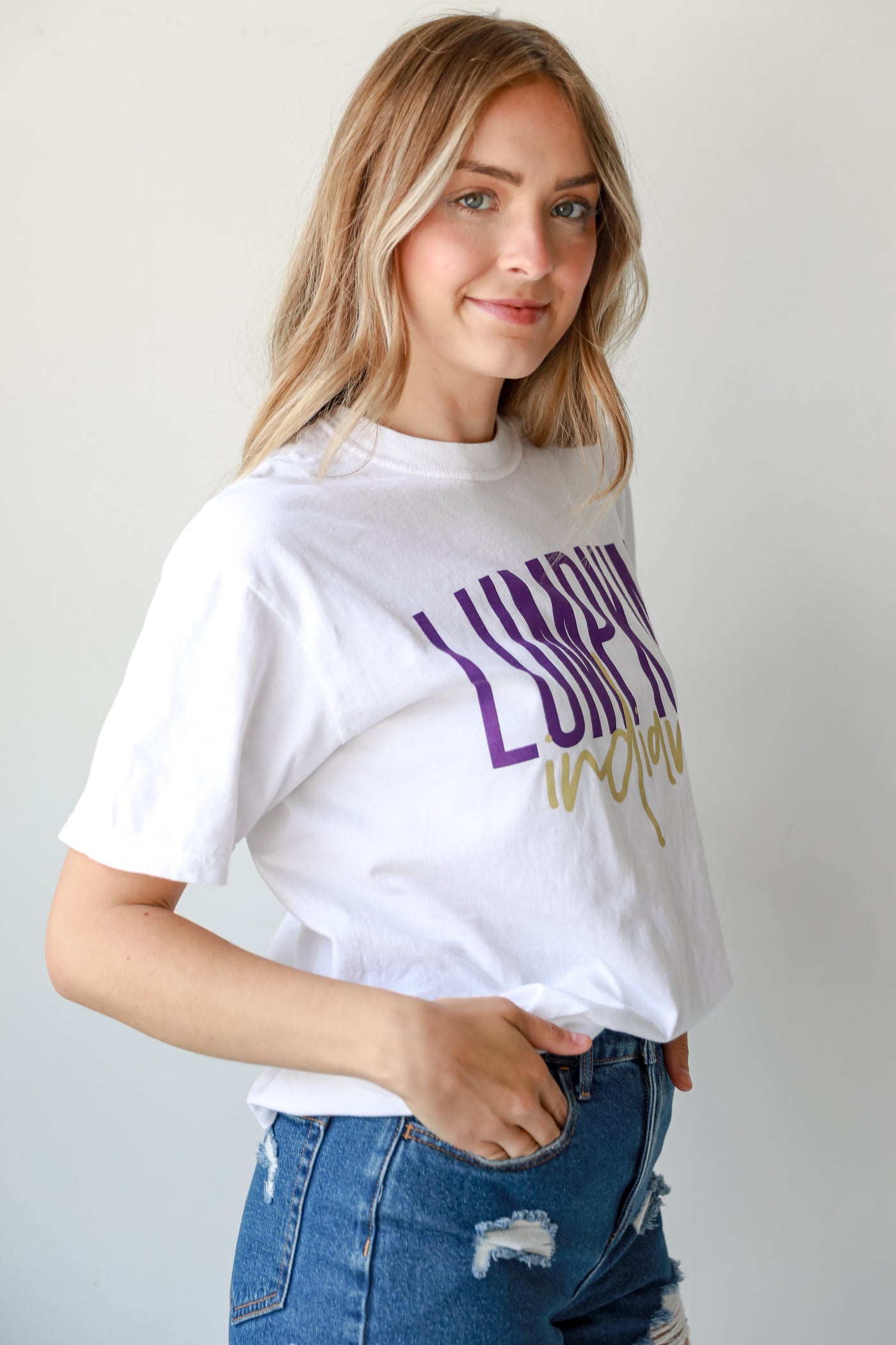 White Lumpkin Indians Tee side view