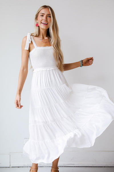 womens White Tiered Maxi Dress