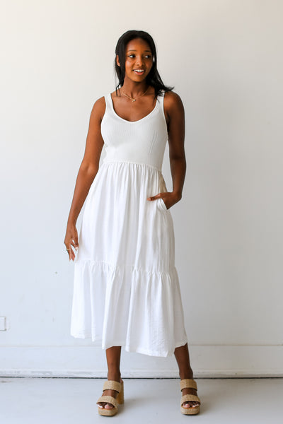 white Midi Dress on dress up model