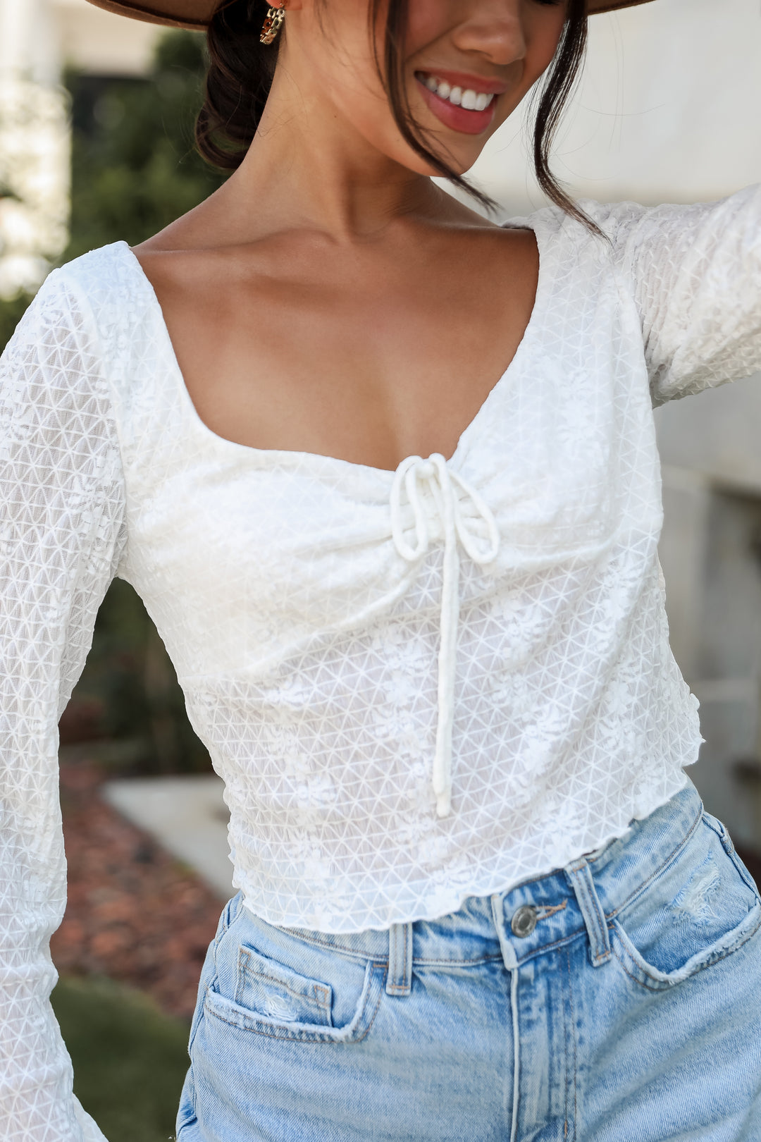 Trendsetting Cuteness White Mesh Blouse