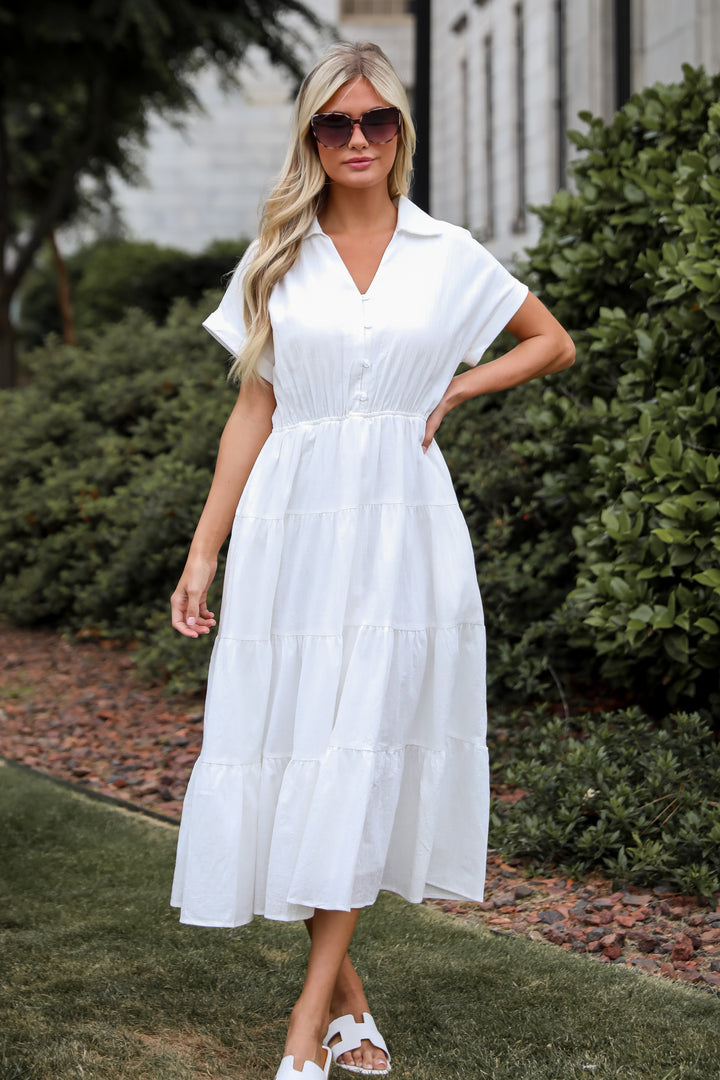 Summer Standard Off White Tiered Midi Dress