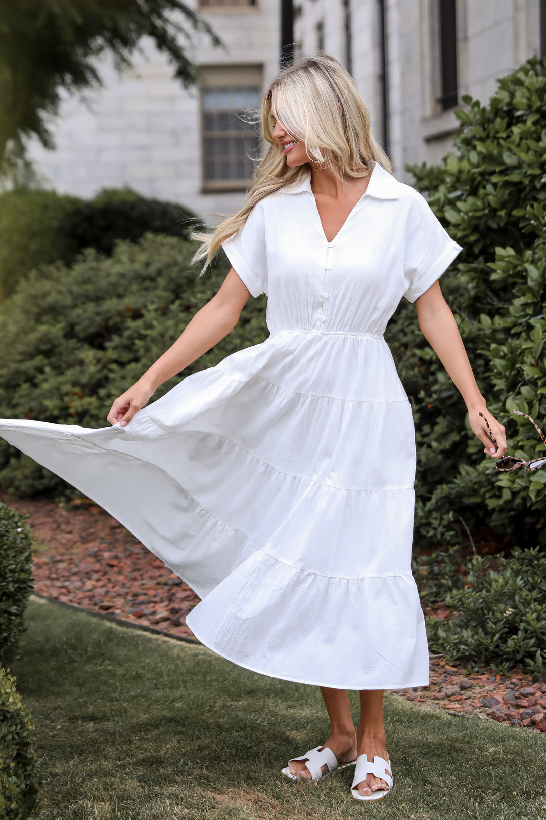 Summer Standard Off White Tiered Midi Dress