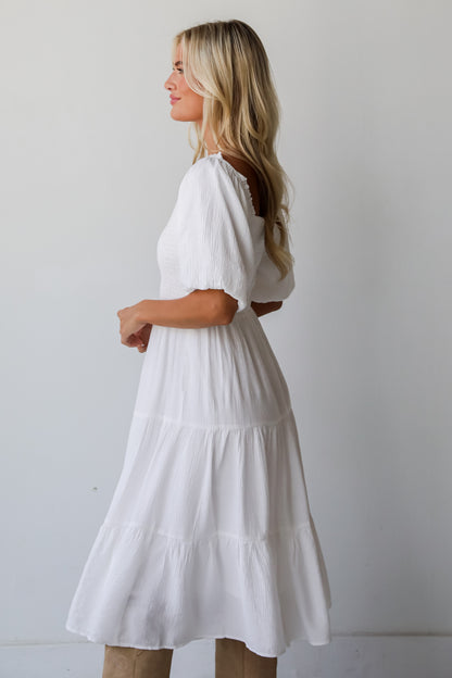 Bubbly Beauty White Tiered Midi Dress