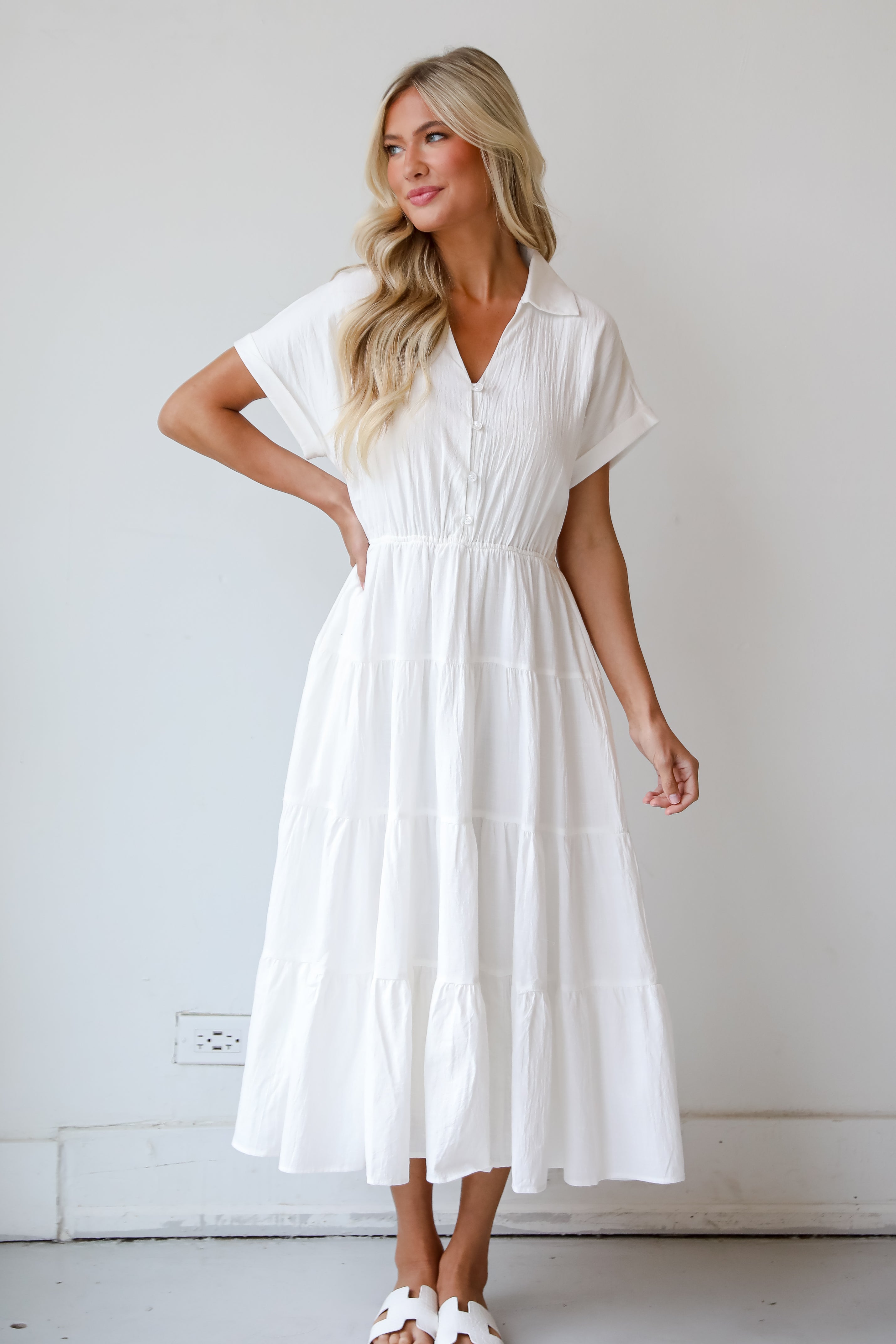 FINAL SALE Summer Standard Off White Tiered Midi Dress
