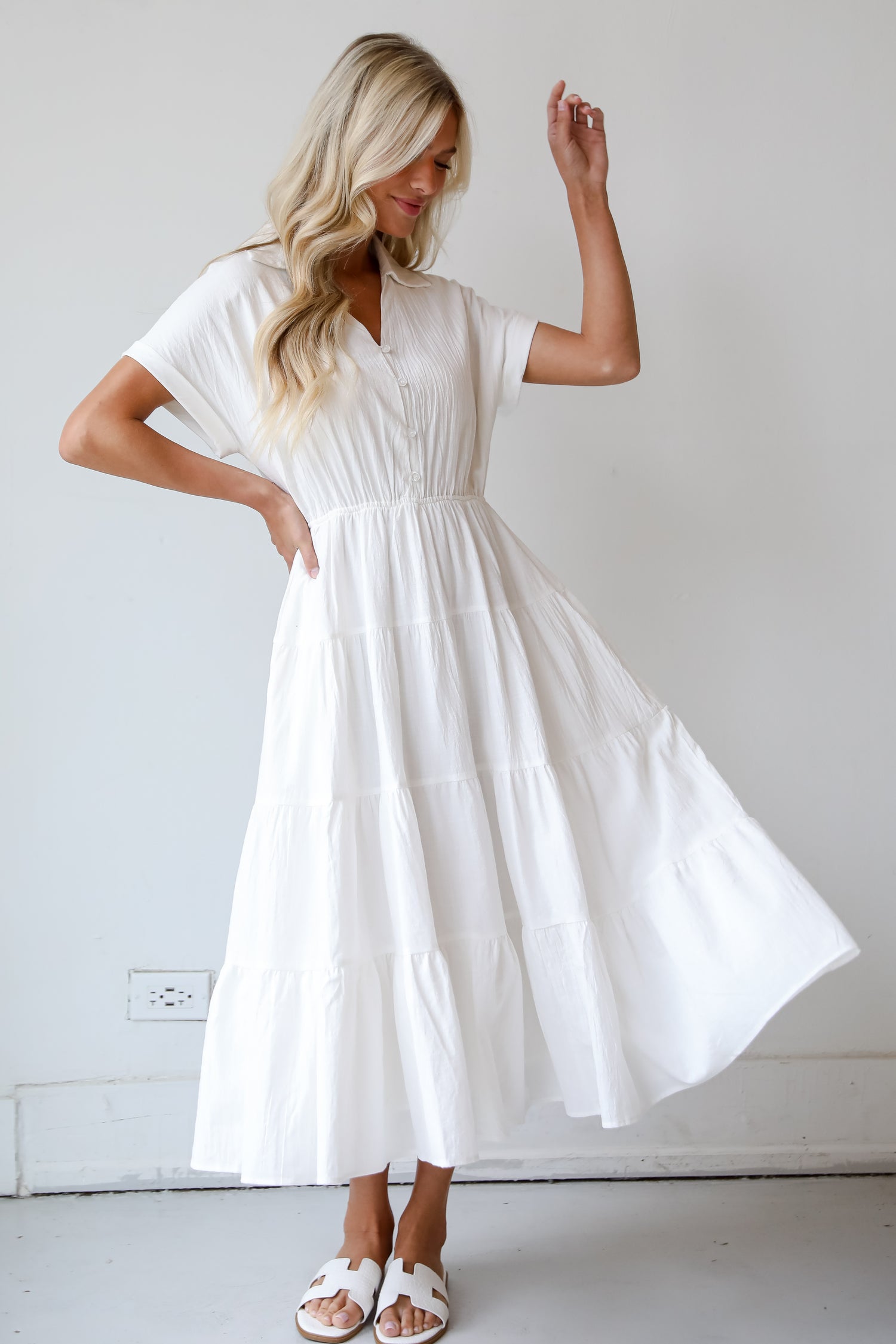 Summer Standard Off White Tiered Midi Dress