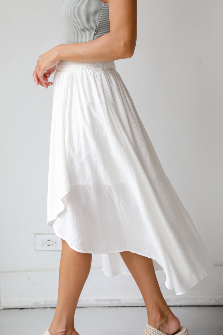 Dreamy Crush White Satin Midi Skirt