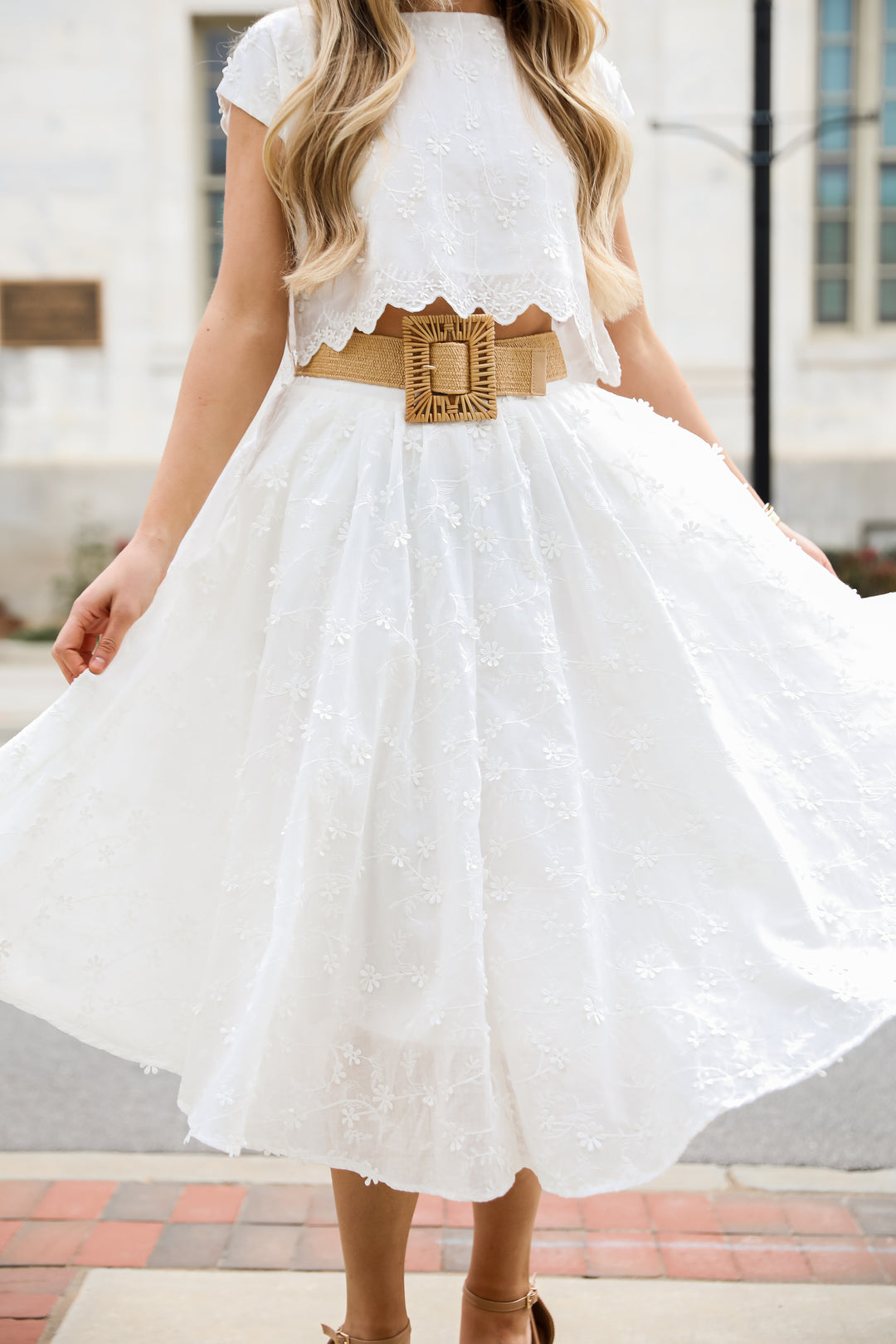 White Floral Midi Skirt