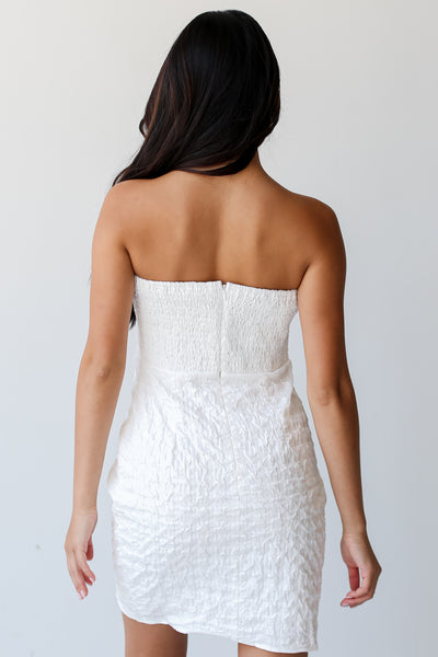 white Strapless Mini Dress back view