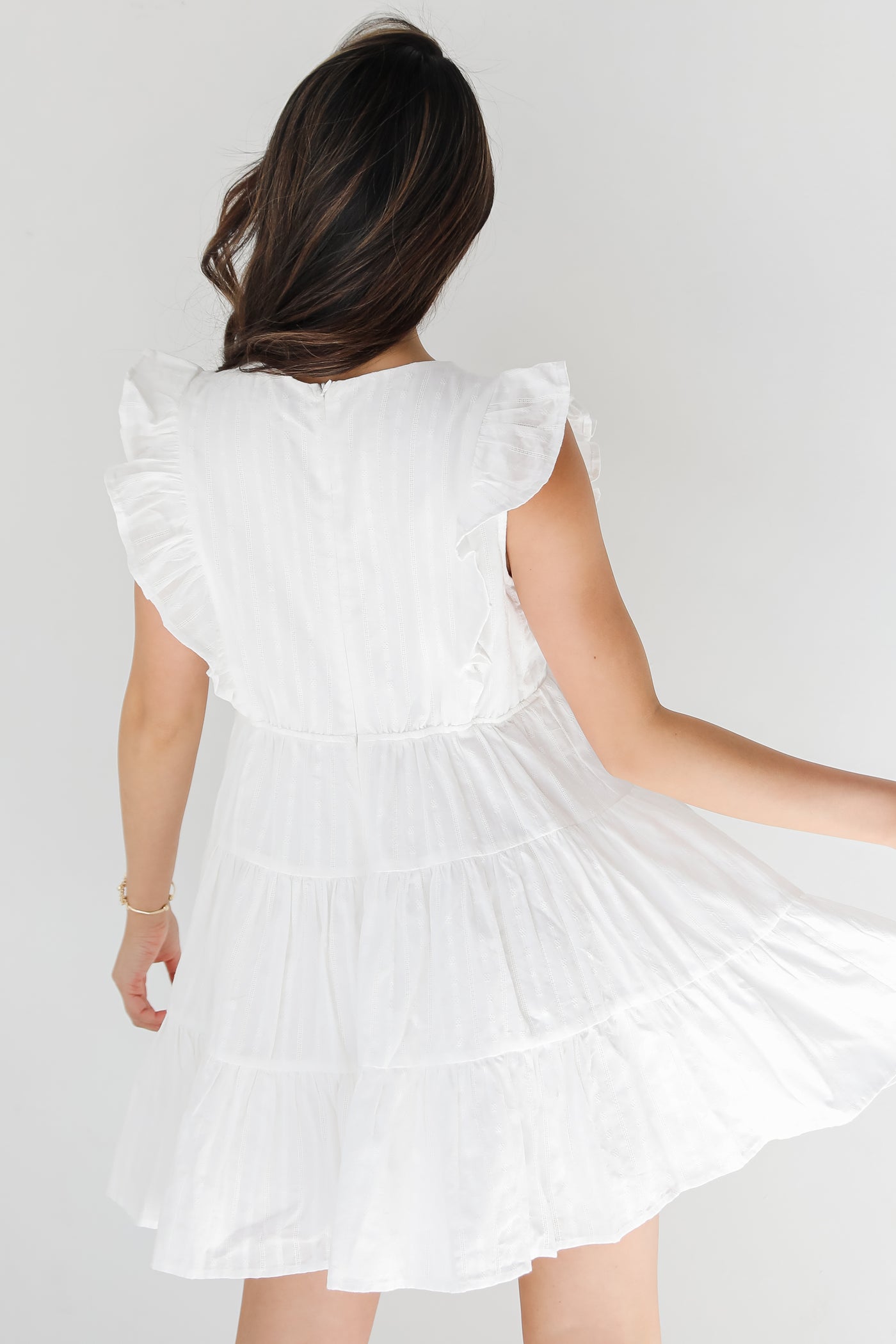 white Tiered Mini Dress back view