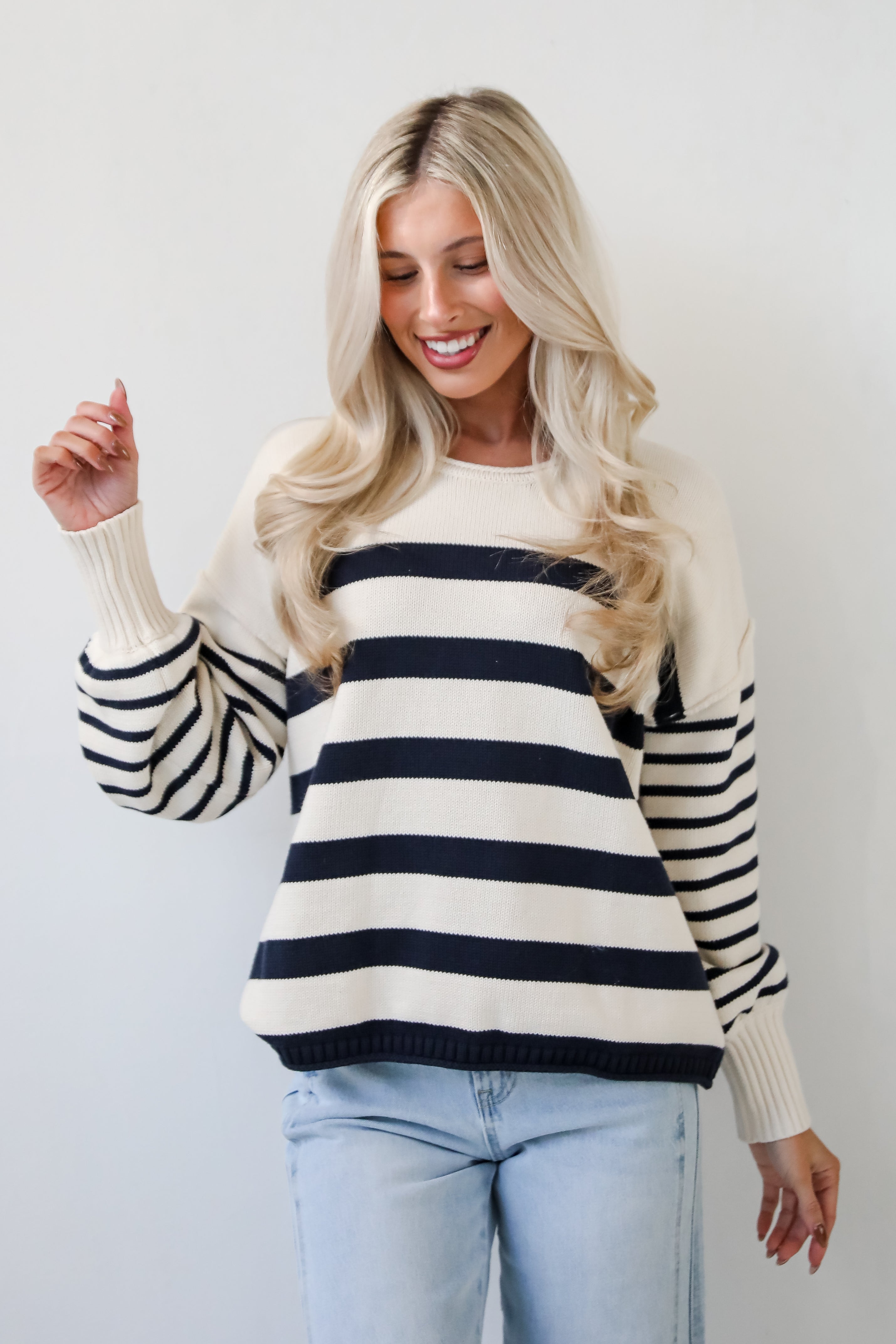 Comfy Darling Off White Striped Sweater