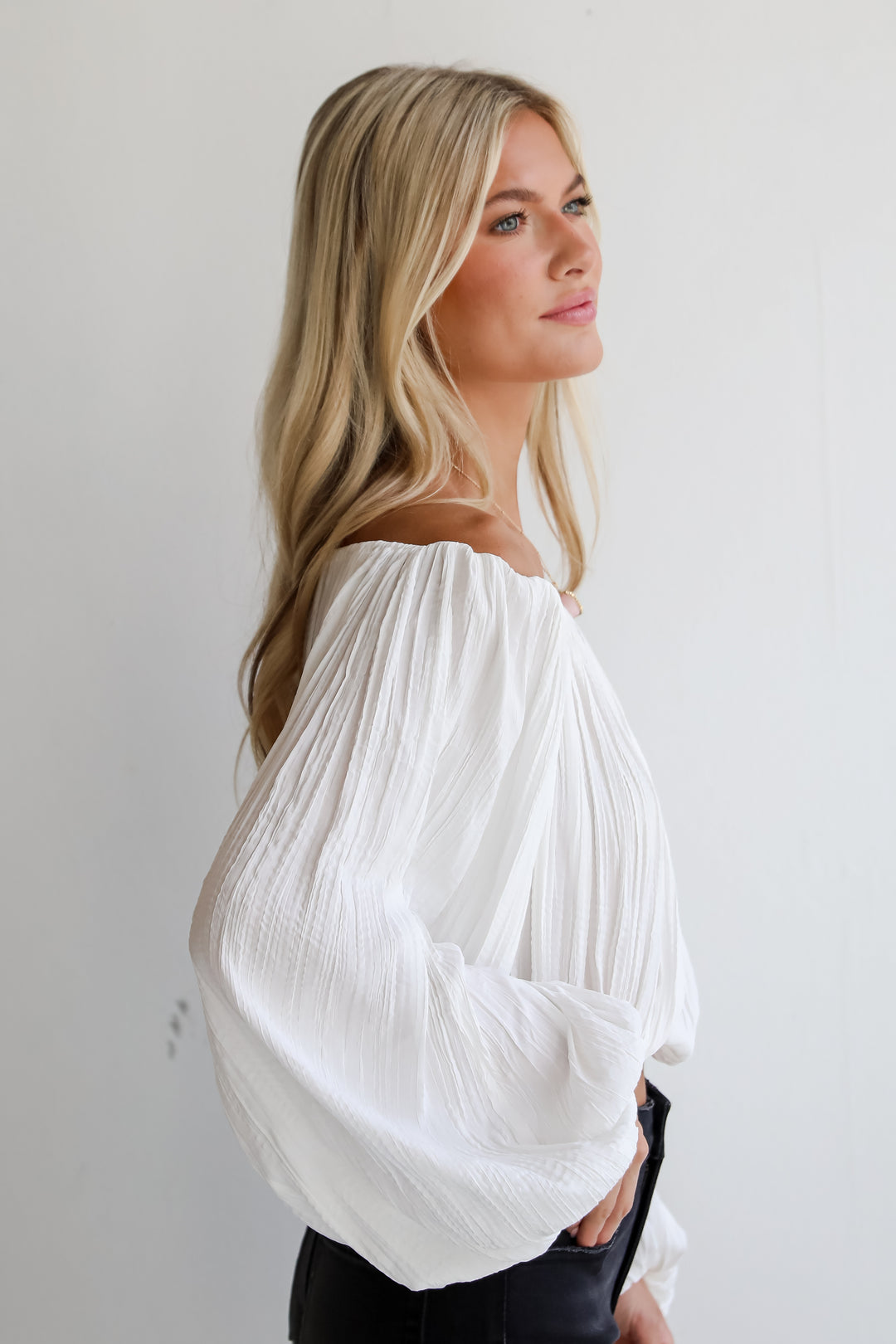 cute White Satin Off-The-Shoulder Blouse