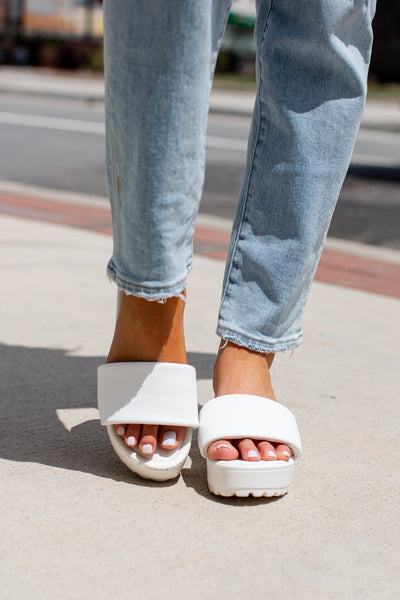 white Platform Heels on model