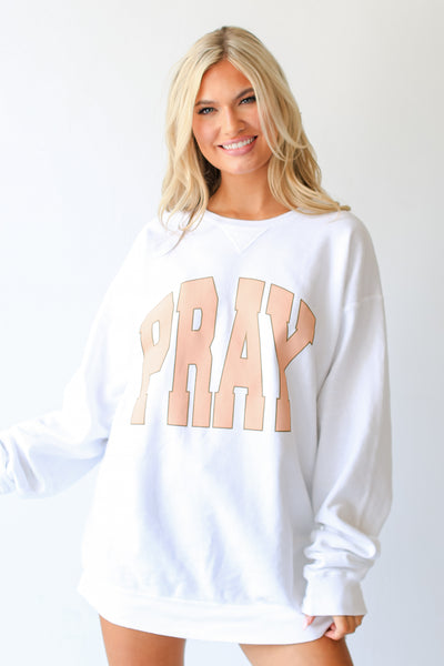 White Pray Pullover close up