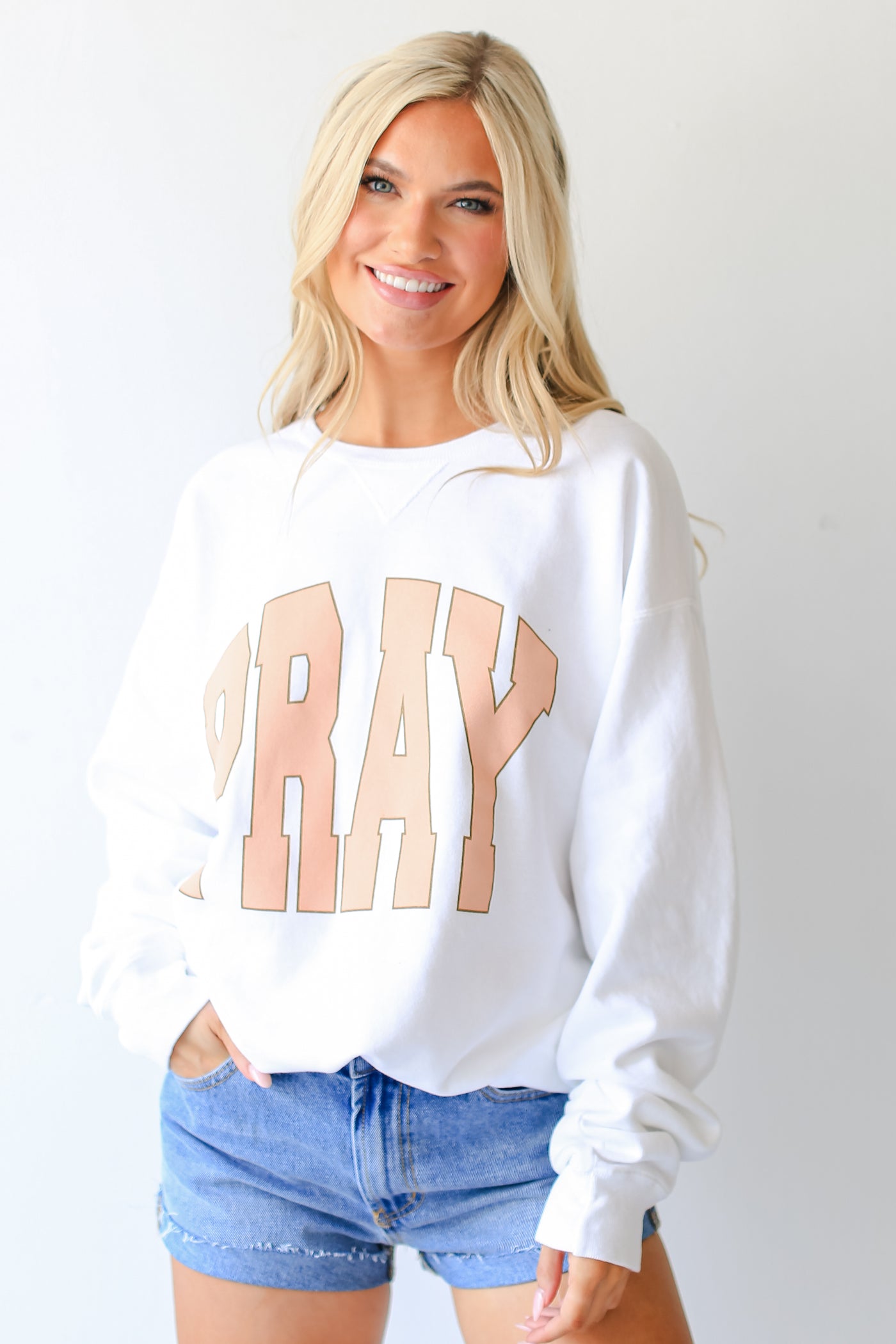White Pray Pullover front view