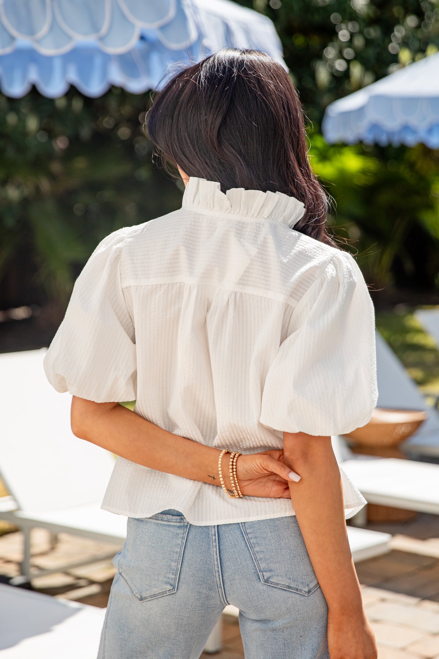 white dress blouse Simply Sophisticated Puff Sleeve White Blouse