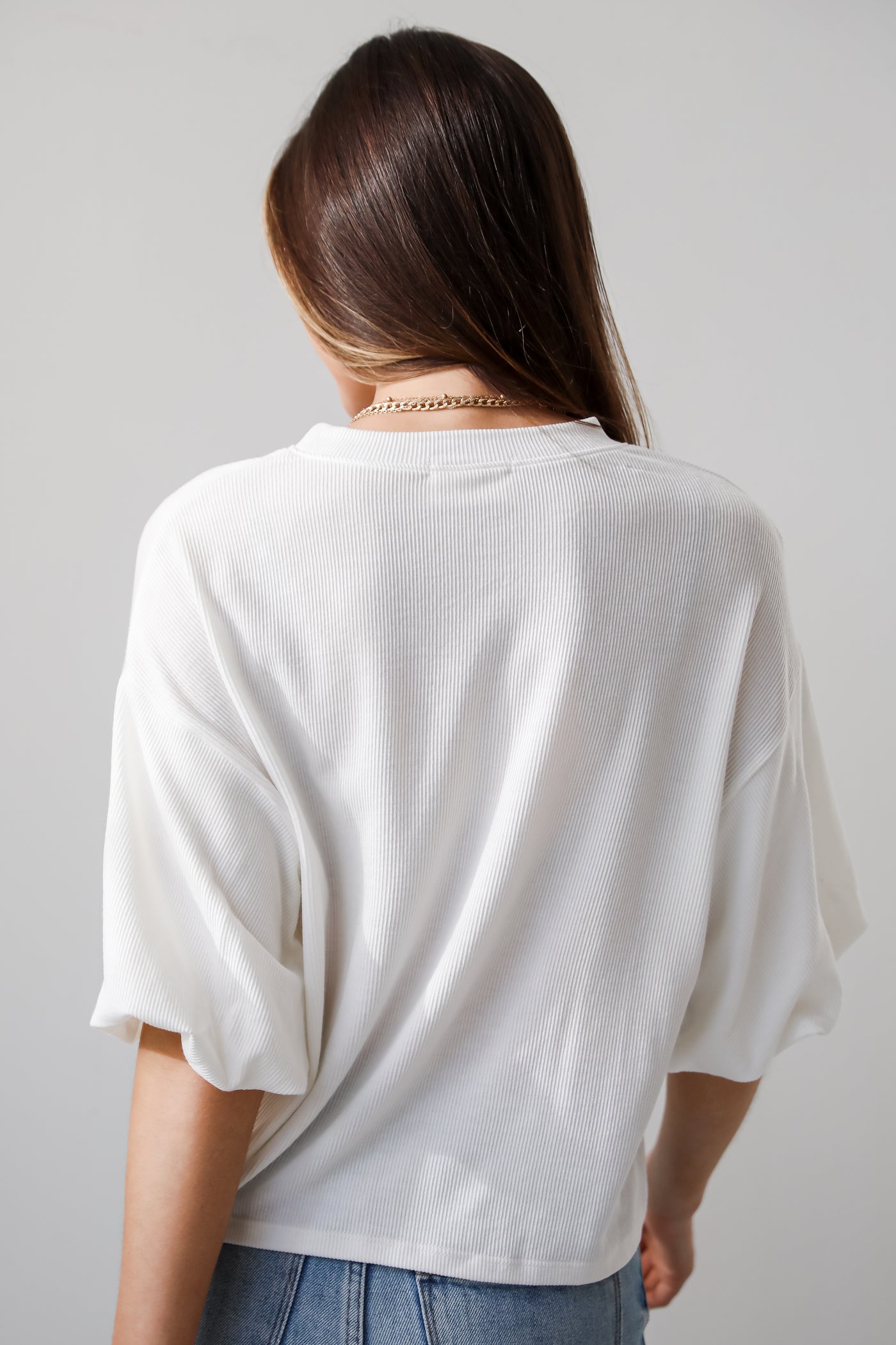 cute Ivory Ribbed Puff Sleeve Top