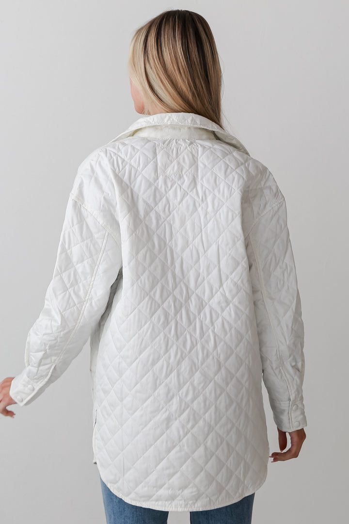 White Quilted Puffer Jacket back view