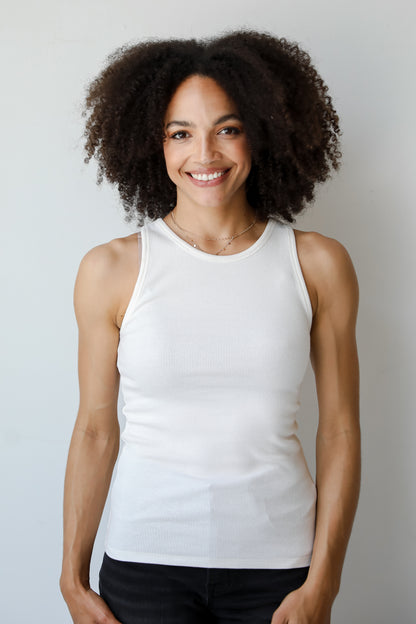 Elaine Everyday White Ribbed Tank